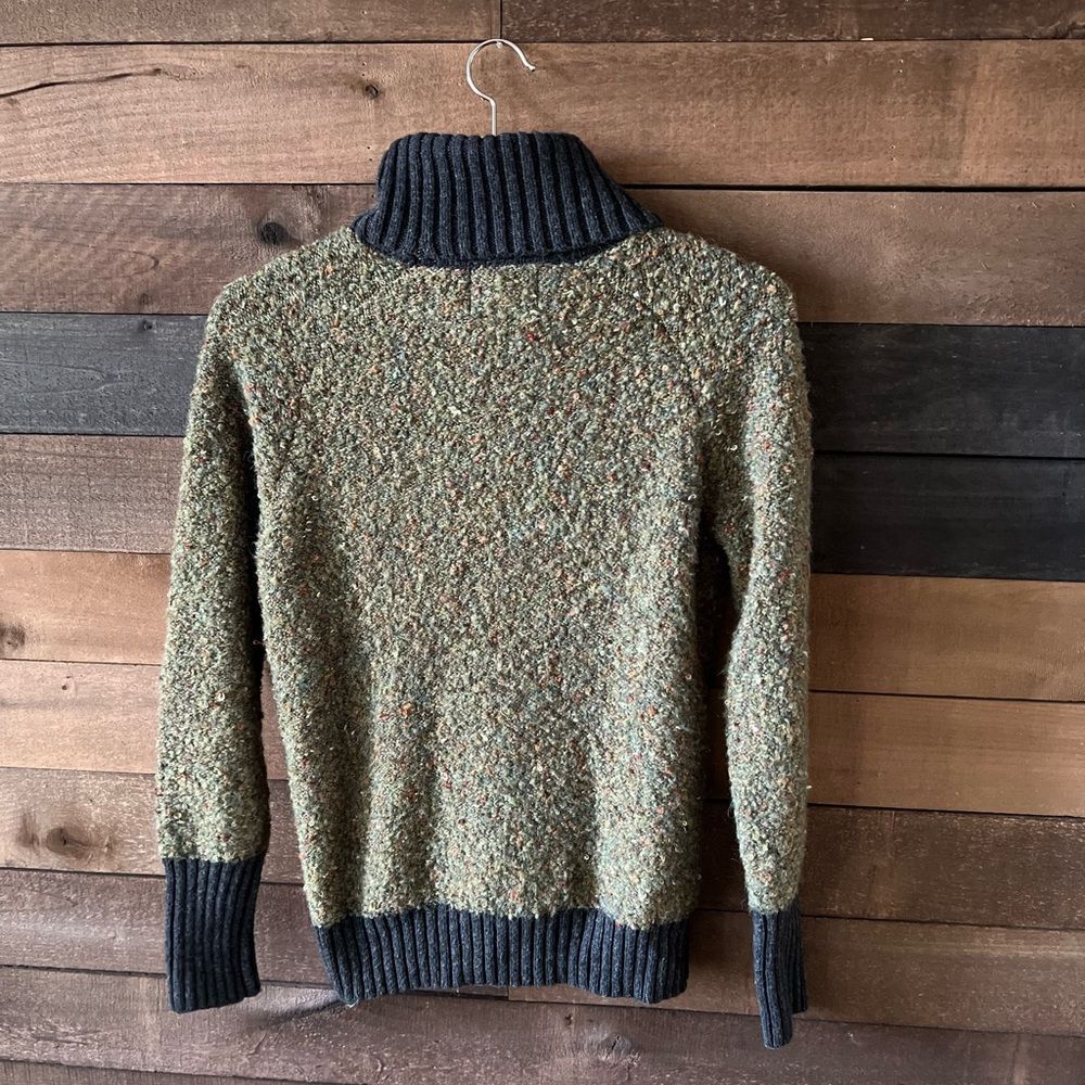 Cynthia Rowley Women's Green Speckled Wool Blend Knit Turtleneck Sweater - Picture 2 of 9